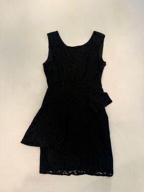 MM Couture Black Lace Peplum Mini Dress